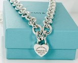 18&quot; Return to Tiffany &amp; Co Heart Padlock Lock Pendant Rolo Necklace in S... - $725.00