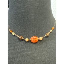 Wire Wrapped Beaded Necklace in Tones of Orange and Brown15 inch - $17.81