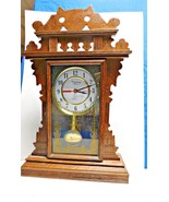 Vintage Wood Cat Mantel Clock Strausbourg Manor  Quartz Westminster Chime - £74.50 GBP
