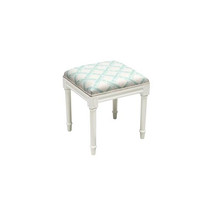 123 Creations Aqua Bamboo Trellis Upholstered Wooden Vanity Stool White - $226.86