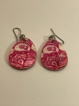 Pink Floral Teardrop Dangle Drop Earrings Fashion Jewelry Estate Find KG JD - $276.60 MXN