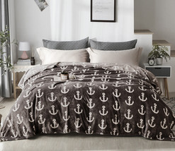 Coffee Anchor - Queen Flannel Fleece Blanket Soft Lightweight Bed Sofa B... - £47.19 GBP
