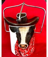 Vintage 1995 Cowboy Cow Novelty Crock Hat Lid &amp; Metal Latch Lock Signed ... - $187.97 MXN