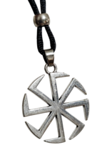 Kolovrat Sun Wheel Necklace Pendant 8 Legged Slavic Svarog Corded Bead Jewellery - £6.28 GBP