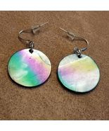 Multi-Colored Round Shell Dangle Earrings – Rainbow Iridescent Lightweight - $13.94 CAD