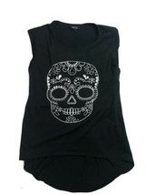 Rue 21 Women&#39;s Tank top Sugar Skull Size M Black with Cut-outs cinched back - £7.41 GBP