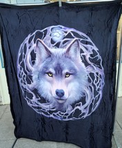 Night Forest Wolf Moon Throw Blanket Sherpa Backing 50X60 - £37.17 GBP