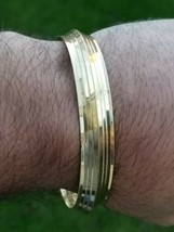 Brass kara sikh singh lines gold look kada khalsa hindu healing chakri bangle t6 - £24.15 GBP