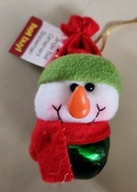 Jingle Bell Christmas Snowman Ornament Plush Head With Hat 3.5&quot; Tall  - £3.10 GBP