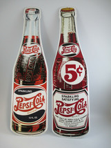 Pepsi Set of 2 Tin Bottle Signs Red and White Retro Reproduction - £20.18 GBP