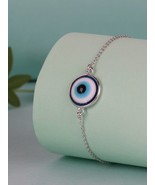 Blue Evil Eye Gemstone Handmade Jewelry Sterling 925 Silver Bracelet Adj... - £21.19 GBP