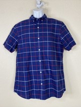 Hawker Rye Men Size L Dark Blue Check Button Up Slim Fit Shirt Short Sleeve - £5.66 GBP