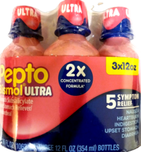 Pepto Bismol Ultra 5 Symptom Upset Stomach Digestive Relief 3 x 12Oz EXP... - $27.81