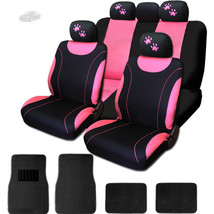 For AUDI New Flat Cloth Black and Pink Car Seat Covers Mats With Paws Set - $54.57