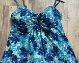 A Shore Fit Tankini Swim Top Aqua Blue Floral Tummy Separates Size 10 - £11.31 GBP