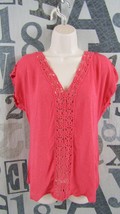 Maurices Women Small Dusty Coral V-Neck Knit Top Lace Front Lace Back Strap - £14.38 GBP