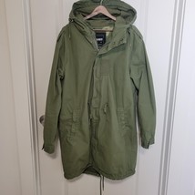 Pull &amp; Bear Full Zip/Snap Lined Coat Field Jacket Parka Olive Green Men&#39;... - £28.91 GBP