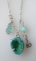 Necklace Sea Glass NW Aqua Blue Genuine, Blue Green Druzy Geode, Amazonite Gift - £21.65 GBP