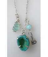 Necklace Sea Glass NW Aqua Blue Genuine, Blue Green Druzy Geode, Amazoni... - £21.18 GBP