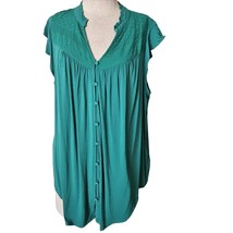 Green Cap Sleeve Button Up Blouse Size 1X - £19.46 GBP