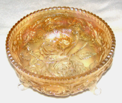 VTG. Imperial Glass Carnival Marigold Luster Glass Rose Footed Bowl - £19.45 GBP