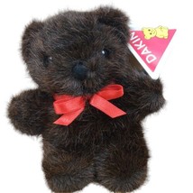 Vintage Dakin Bear Plush 7&quot; 1990 Stuffed Animal Brown with Red Bow new w... - £37.81 GBP
