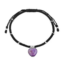 Amethyst Purple Heart Cotton Rope Macrame Sterling Silver Adjustable Bracelet - £15.81 GBP