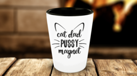 Cat Dad Pussy Magnet Funny Face Whiskers Shot Glass Gift Husband Ceramic 1.5 oz - £13.54 GBP