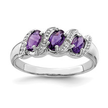 Silver Rhodium Amethyst &amp; Diamond Ring QDX420 - $1,458.68 MXN