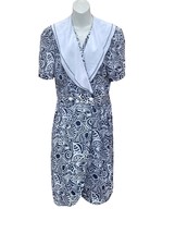 LESLIE FAY Sea Shell Dress size 10 Nautical Y2k vintage Navy blue white - £15.45 GBP