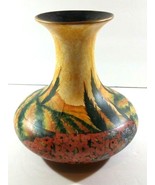 African Print Vase with Decoupage Look, Gold Trim and Black Interior 6 i... - $17.09