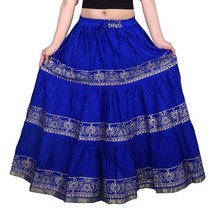 Ethnic Rajasthani Traditional Flared Gold Print Women Royal Blu Skirt Free Size - £17.78 GBP