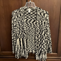 Chicos Cardigan Sweater Size 2 Large Black White Fringe Sanya Womens Open - £17.30 GBP