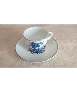 RoyalBlue - Wedgwood - flat demitasse cup &amp; saucer set - blue floral center - £4.85 GBP