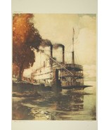 Vintage Art Colored Chromolithograph Print STEAMBOAT DAYS by Al Mettel - £26.66 GBP
