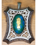 Peruvian ATUMI Shadow Box Brooch Pendant 925 Sterling 18K Gold Chrysocol... - £193.80 GBP