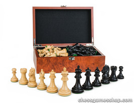 Luxury wooden CHESS pieces New York BLACK - weighted,felted-EXTRA queens-in BOX - £78.34 GBP