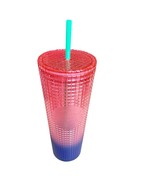 Starbucks 2002 Watermelon Purple Ombre Grid 24 oz Tumbler With Straw NWT - $28.05