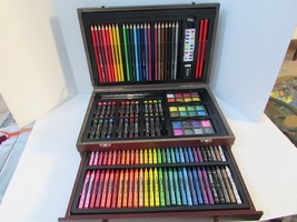 Art 101 Drawing Kit Colored Pencils Crayons Paints Brushes Wood Case - £15.44 GBP