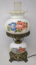 Gone With The Wind Floral Roses Globe Hurricane Table Lamp Milk Glass As-Is VTG - £63.22 GBP