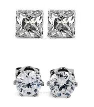 2 PAIRS CZ CLEAR ROUND+SQUARE MAGNETIC EARRINGS STUDS EAR BONE CUFF Men ... - €10,01 EUR+