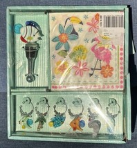 Wine Art Glass Accessories 8pc Set Tropical Summer Fish Charms Stopper Napkins - $17.99