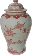 Temple Jar Vase Plum Tree Coral Red Pink Ceramic Handmade Hand-Craf - £335.59 GBP