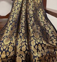 Fabric Navy Blue &amp; Gold Indian Brocade Fabric Wedding Dress Fabric -NF334 - £5.98 GBP+