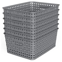 Weave Storage Organizer Baskets, Grey 6-Pack Plastic Woven Baskets, 10.1&quot; X 7.55 - £23.16 GBP