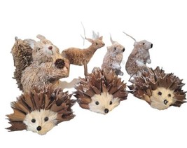 7 Pc Woodland Creatures Ornament Set Hedgehog Squirrel Field Mouse Pine Cone - £15.49 GBP