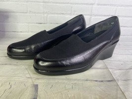 Munro Kayla Womens Black Slip On Wedge Heels Shoes Leather Micro Fiber S... - $83.15