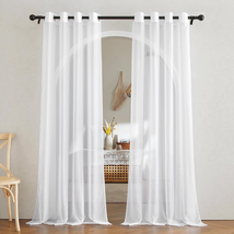 White Sheer Curtains 84 Inches Long - Home Decoration Grommet Airy &amp; Lightweight - £13.57 GBP
