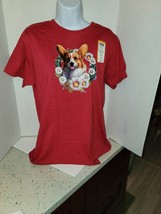 Red Tshirt t-shirt Adult M with cute Brown and White Corgi Dog New Must see - £11.15 GBP