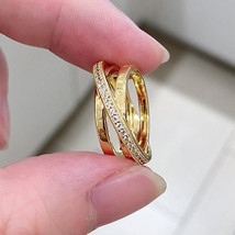 2021 Pre Autumn Release 14k Gold-Plated Crossover Pave Triple Band Ring  - £15.80 GBP